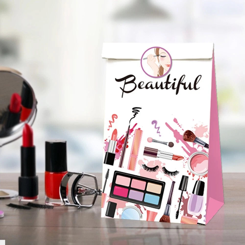 Beauty Makeup Cosmetics Paper Gift Bags with Mini Stickers (Pack of 12)
