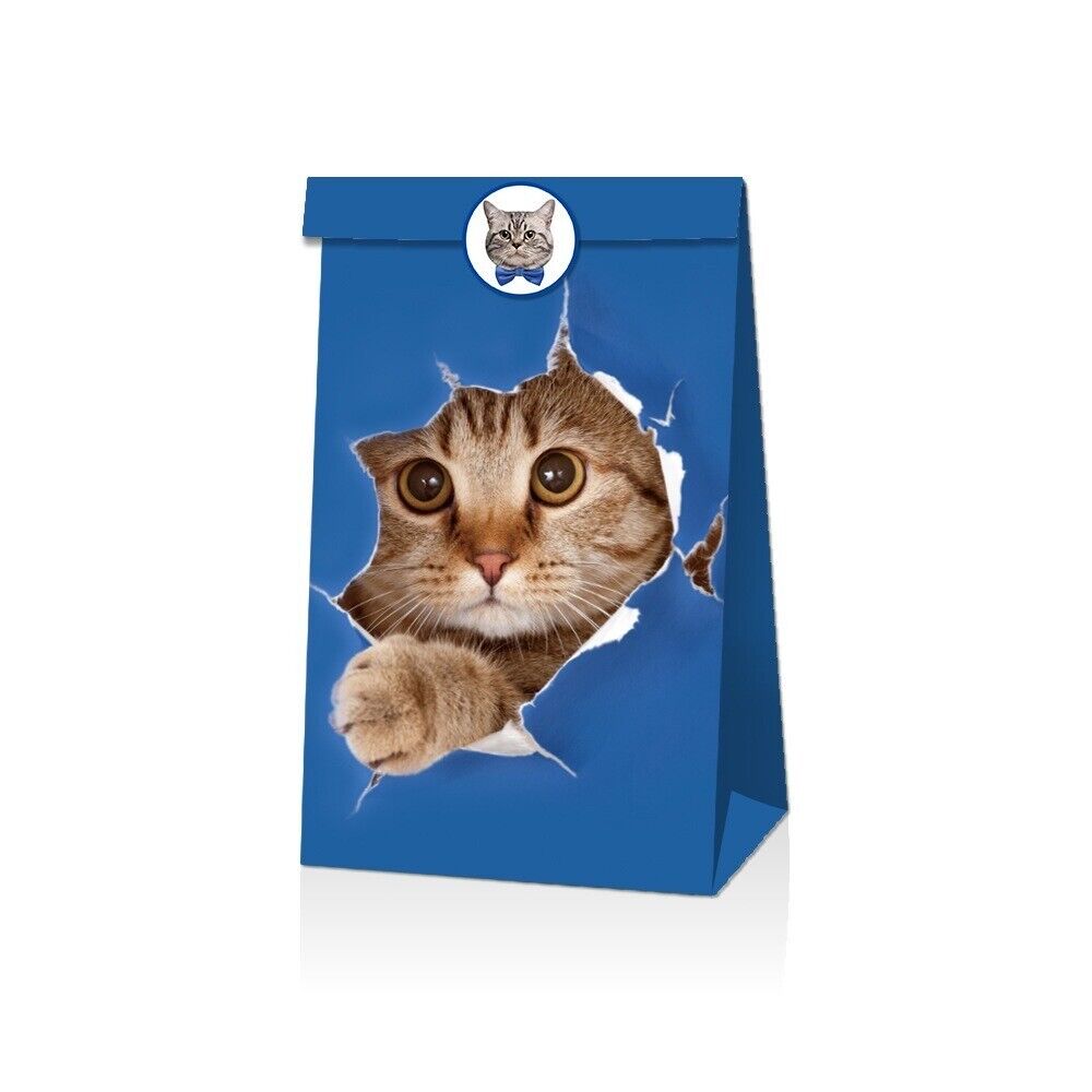 Cute Cats Kitty Paper Gift Bags with Mini Stickers 12 Pack