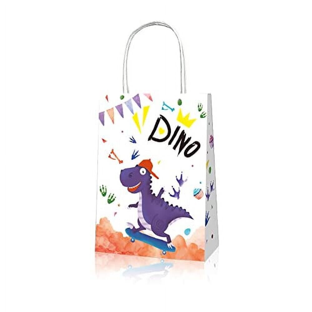 Watercolour Style Cute Dinosaur Paper Gift Bags with Handle 12 Pack