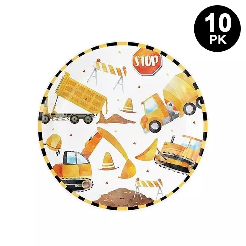 Construction Truck Theme 7 inch 17cm Paper Plates Round 10 Pack