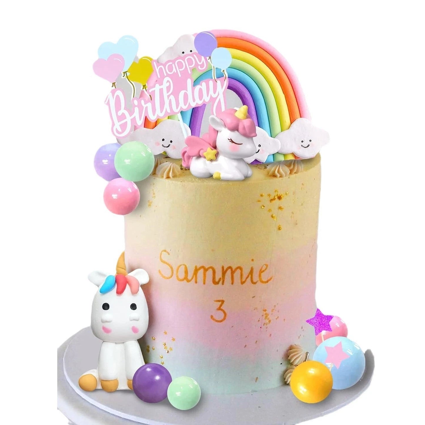 18ps Rainbow Unicorn Theme Birthday Cake Topper Decorating Set