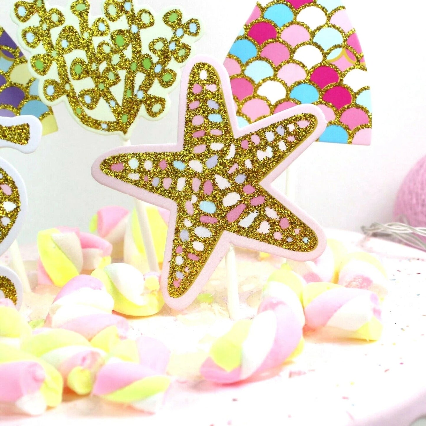 Mermaid Tail Under the Sea Birthday Cake Toppers 5 pcs
