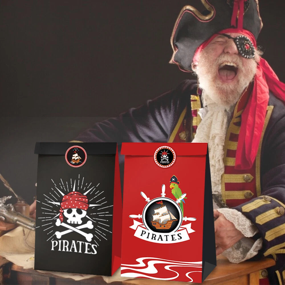 Pirates Theme Paper Gift Bags with Mini Stickers 12 Pack