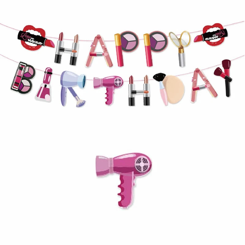 Beauty Makeup Cosmetics Theme Party Decorating Set | Birthday Banner Balloons Cake Cupcake Toppers