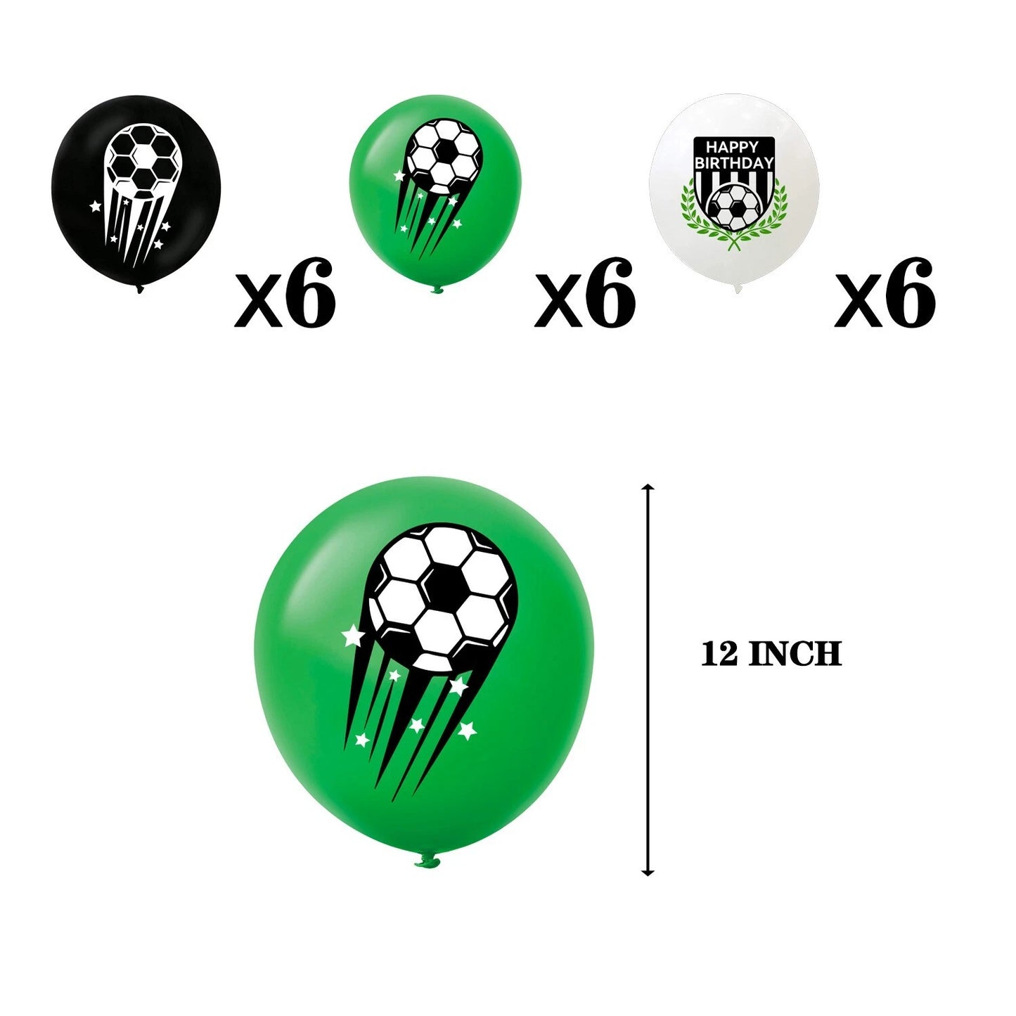 Soccer Theme Birthday Assorted Latex Balloons 18 Pack