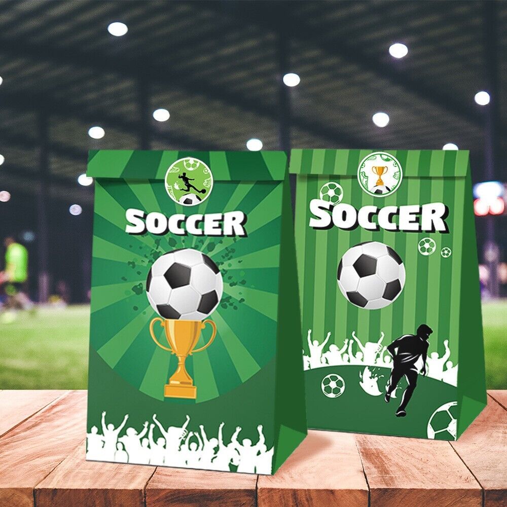 Soccer Paper Gift Bags with Mini Stickers 12 Pack