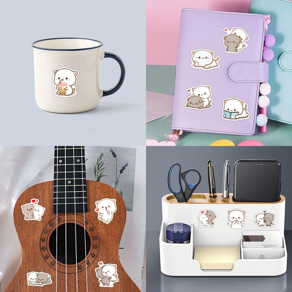 60pcs Kawaii Cute Cat Theme Vinyl Stickers