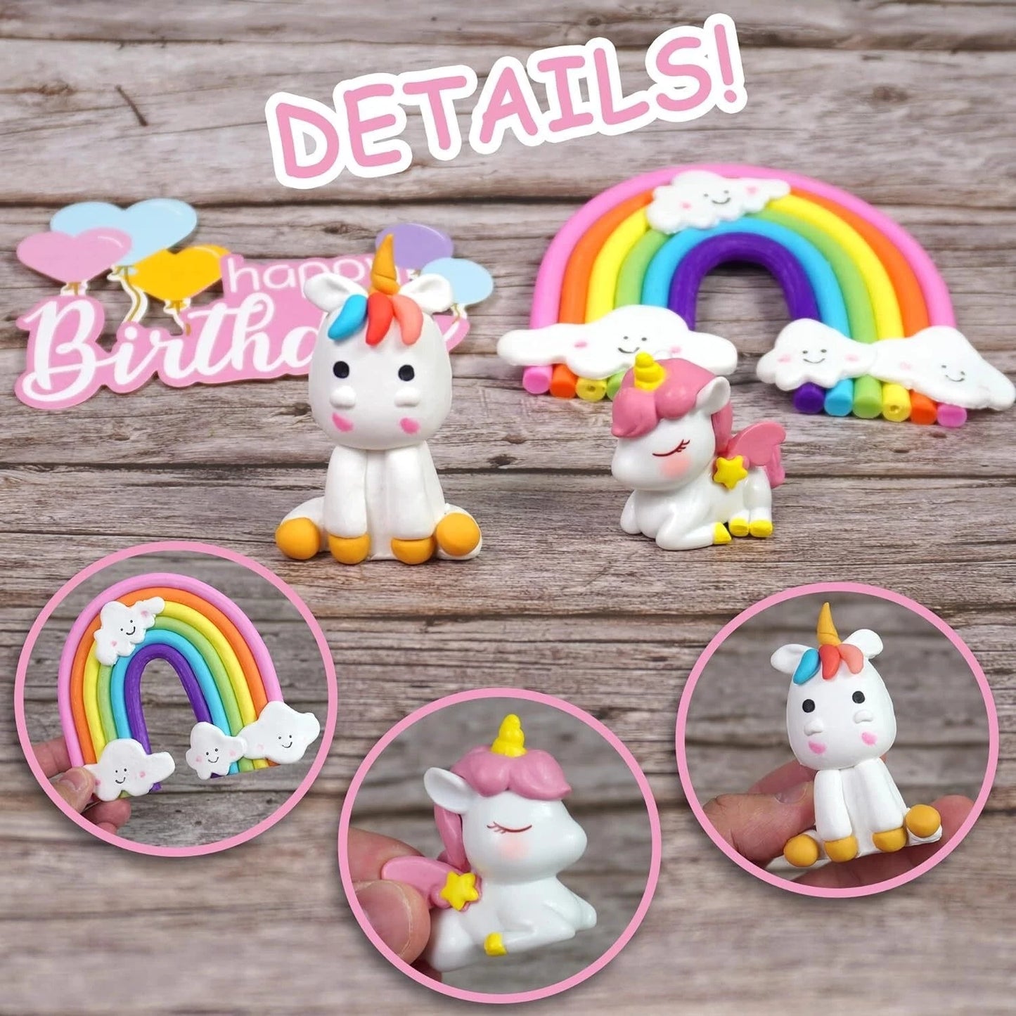 18ps Rainbow Unicorn Theme Birthday Cake Topper Decorating Set