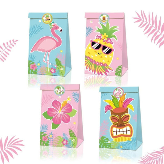 Hawaii Flamingo Paper Gift Bags with Mini Stickers 12 Pack
