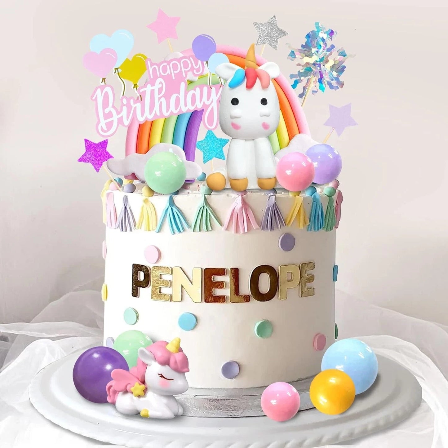 18ps Rainbow Unicorn Theme Birthday Cake Topper Decorating Set