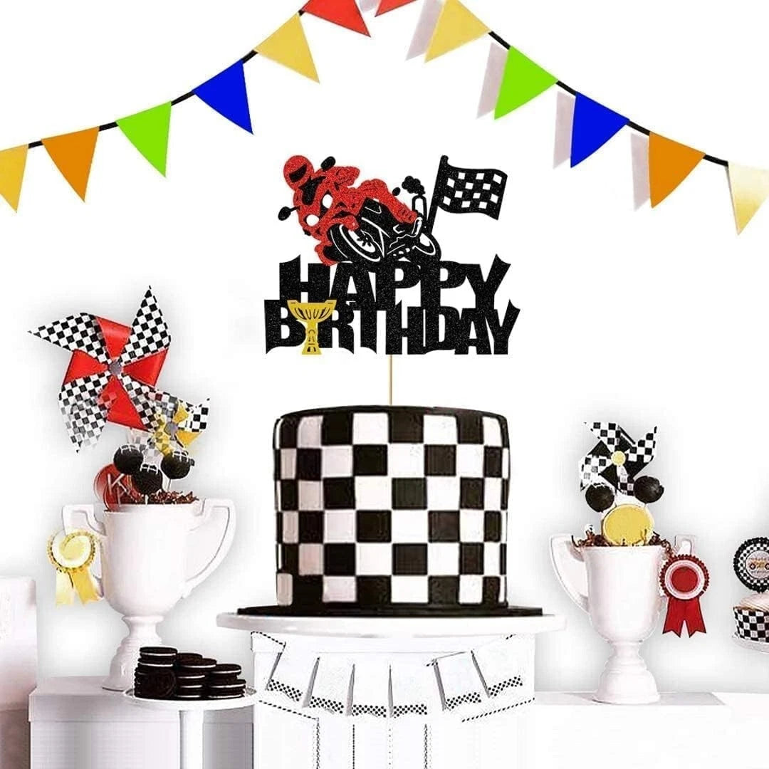 Motorbike Theme Glitter Birthday Cake Topper
