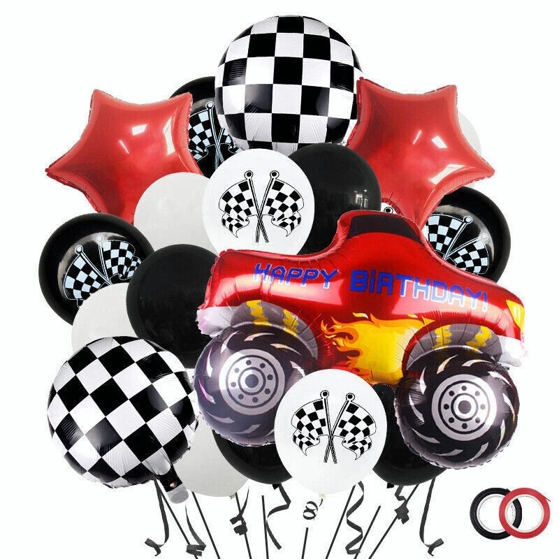 Monster Truck Checkered Party Balloon Kit 19 Pack
