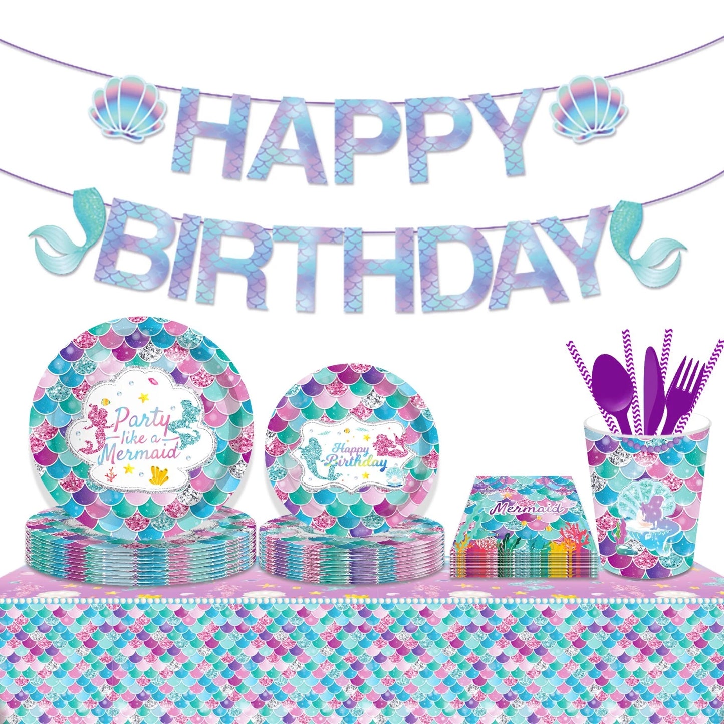 Mermaid Scales Tablecloth Plastic 220cm x 130cm