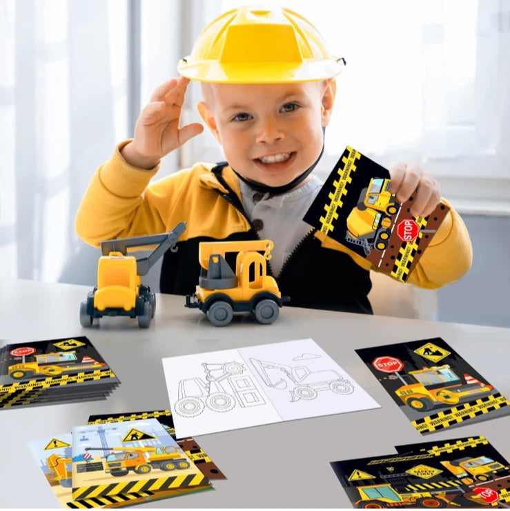 Construction DIY Colouring Books 12 Pack| Kids Party Favour Art Drawing Trucks Activity
