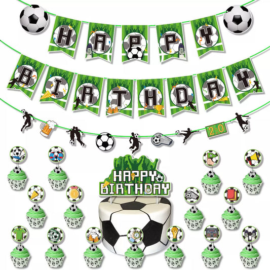 Soccer Birthday Decorating Set | Banner Pennant Balloons Cake Toppers