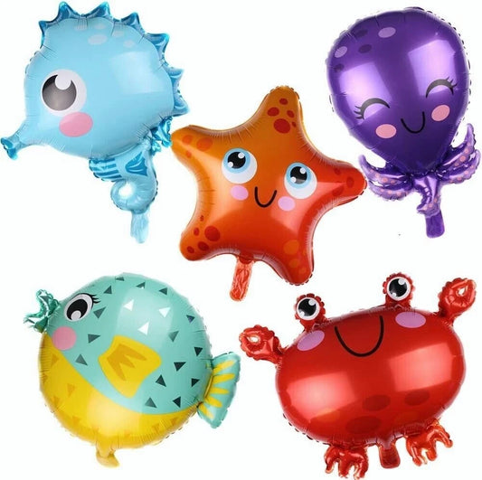 Ocean Animals Shaped Assorted Foil Balloon Set 5 Pack