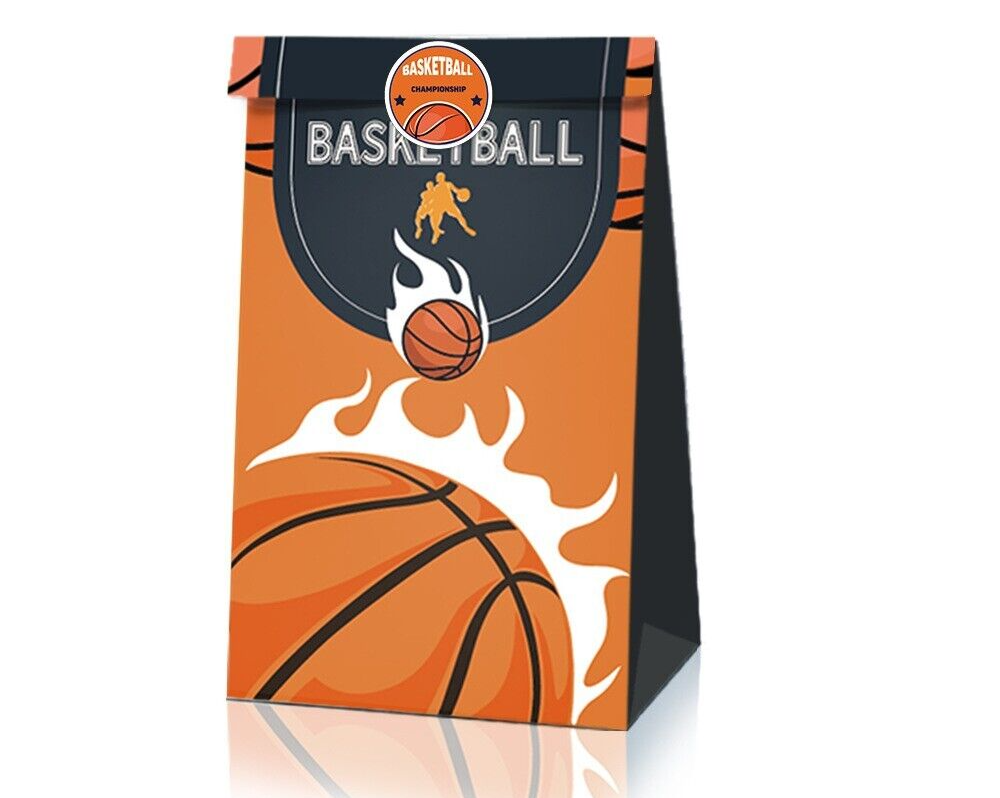 Basketball Paper Gift Bags with Mini Stickers 12 Pack