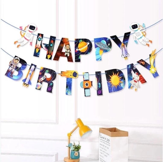 Outer Space Astronaut Rocket Birthday Decorating Set | Banner Foil Balloons