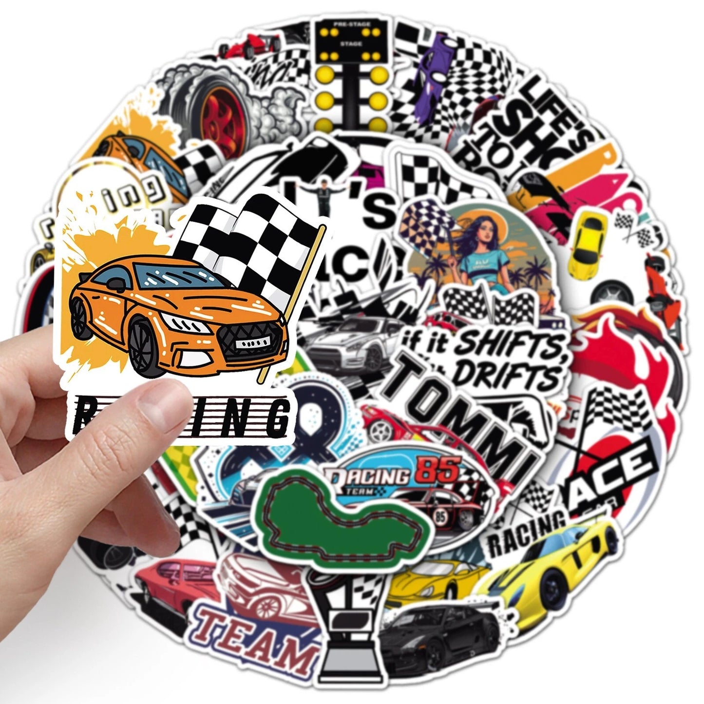 Racing Car Theme Vinyl Stickers 50 Pack