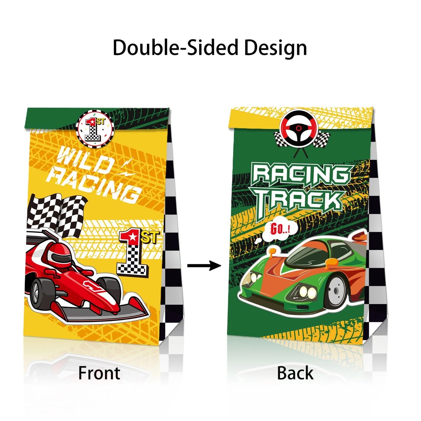Racing Car Theme Paper Gift Bags with Mini Stickers 12 Pack