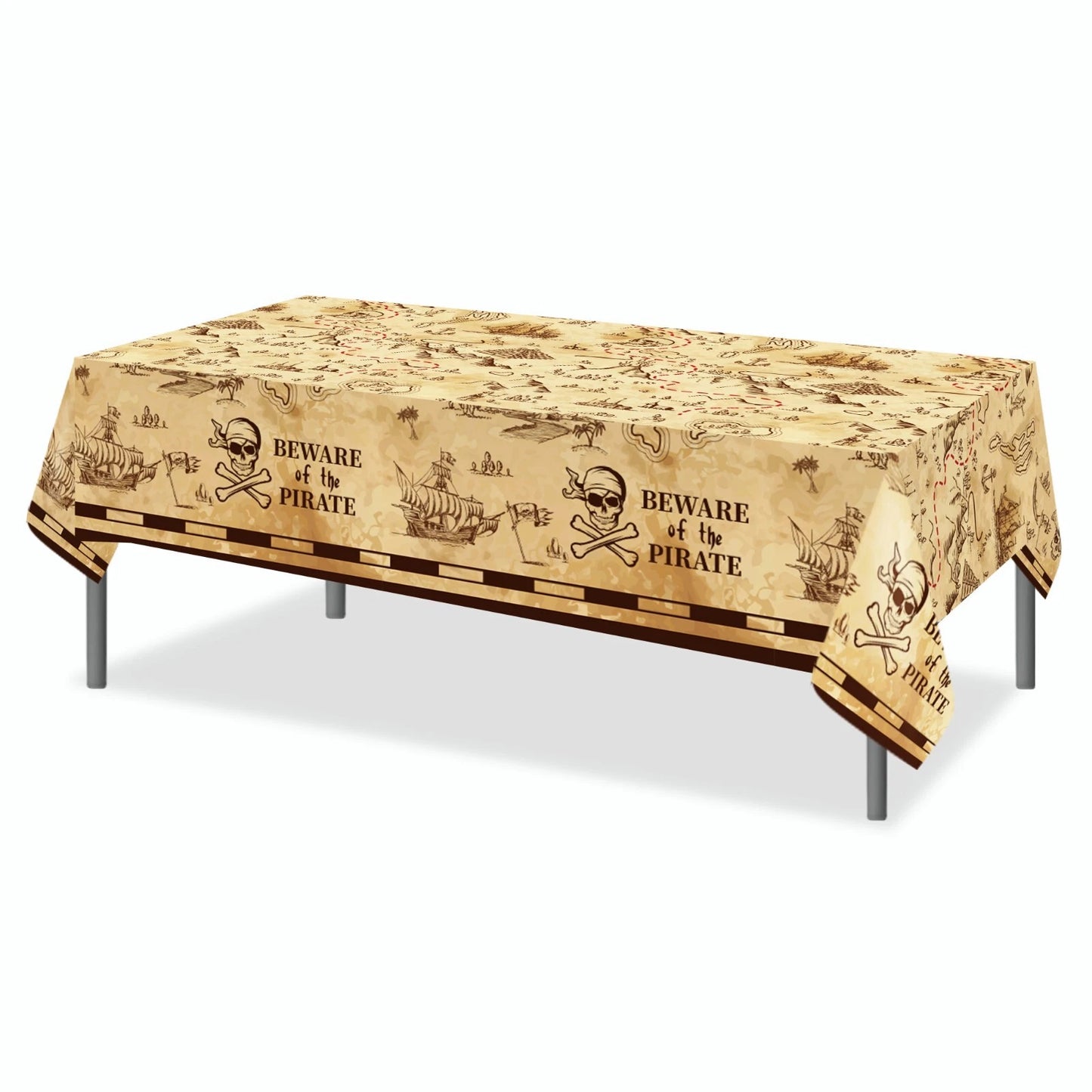 Pirate Treasure Map Birthday Table Cover Plastic 220cm x 130cm