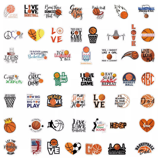 Basketball Theme Vinyl Stickers 50 Pack