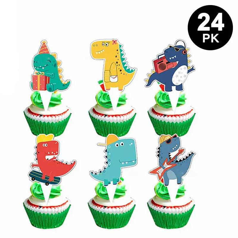 Pack of 24 Cartoon Dinosaur Cupcake Toppers