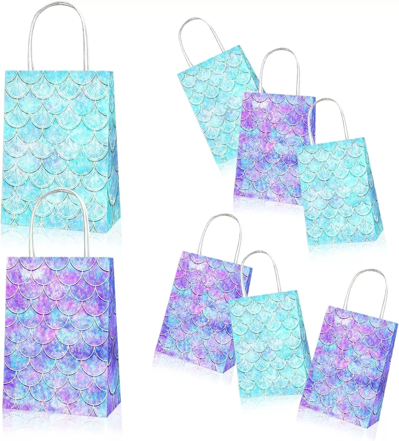 Mermaid Scales Paper Gift Bags with Handles 12 Pack