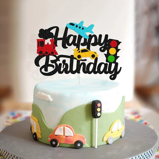Transportation Vehicles Theme Birthday Cake Topper