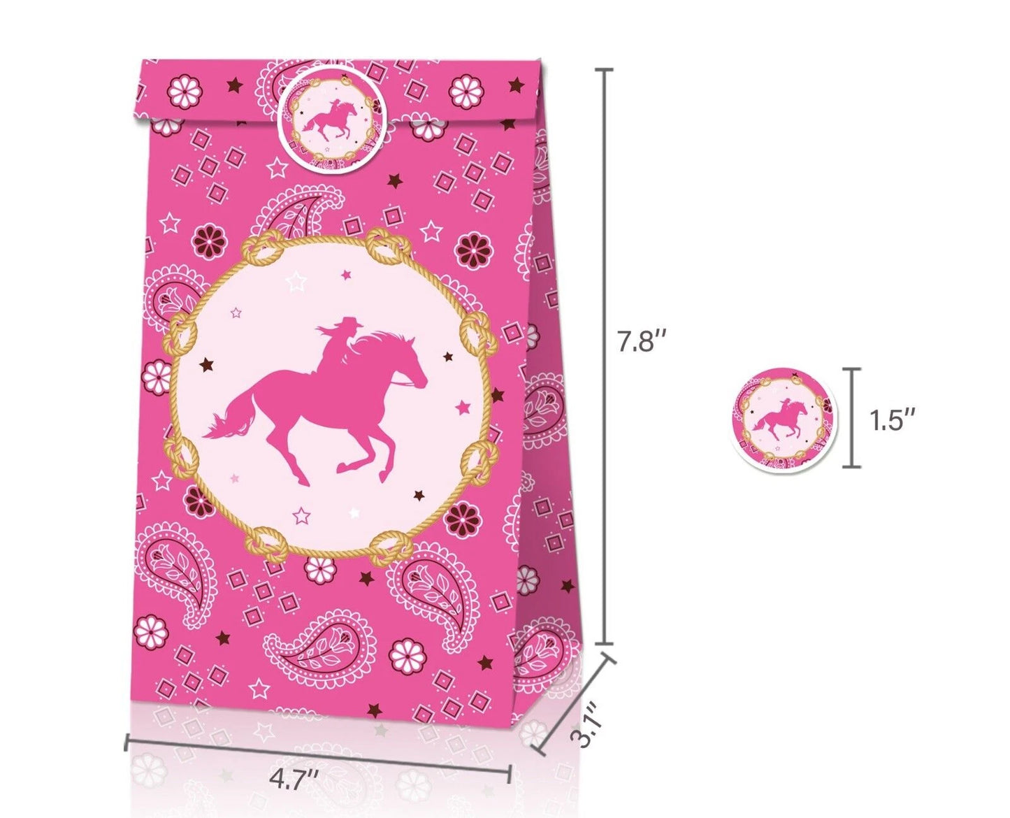 Wild West Cowgirl Paper Gift Bags with Mini Stickers 12 Pack