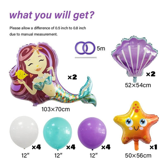 Mermaid Shell Starfish Shaped Foil Latex Balloons 27pcs