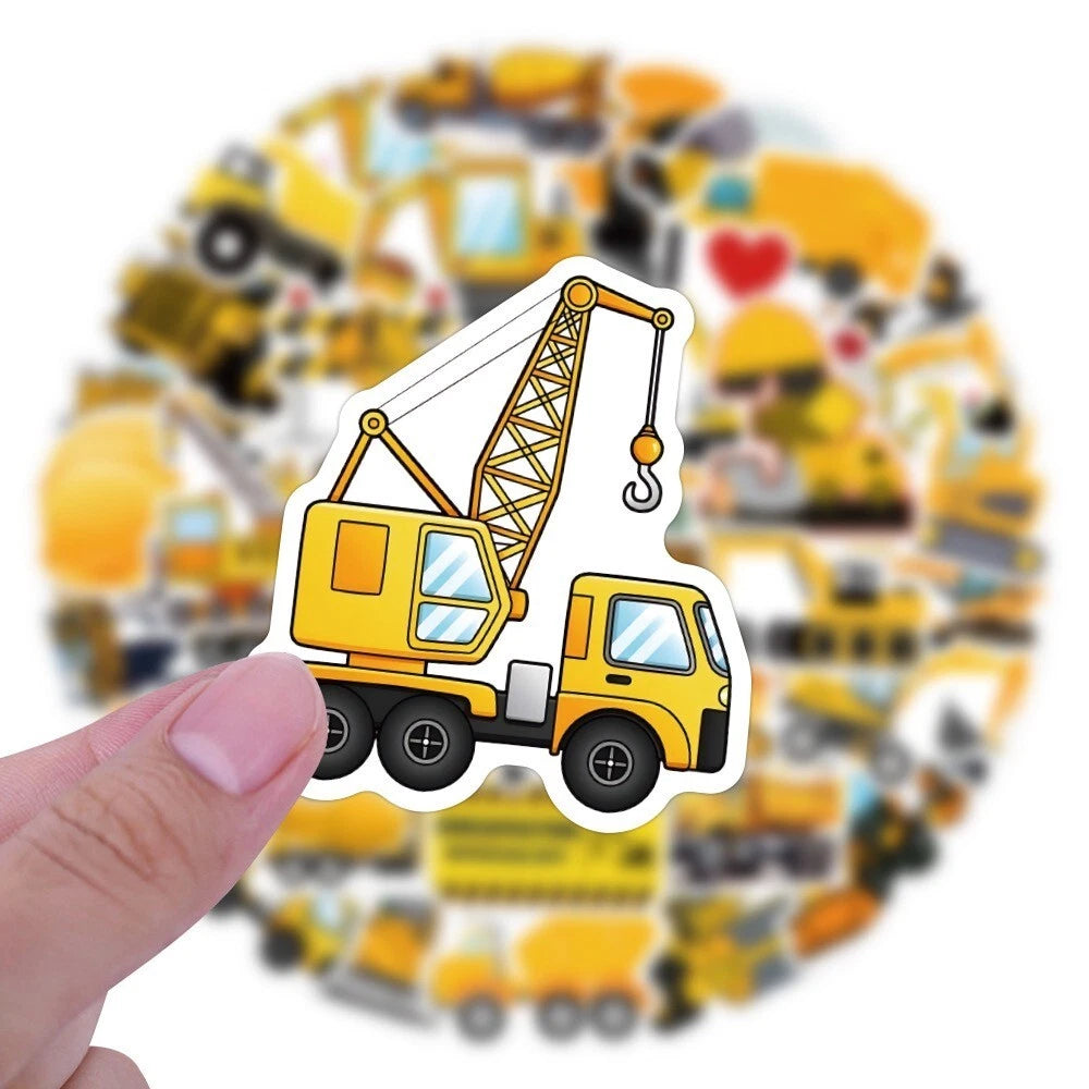 Construction Trucks Theme Vinyl Stickers 55 Pack