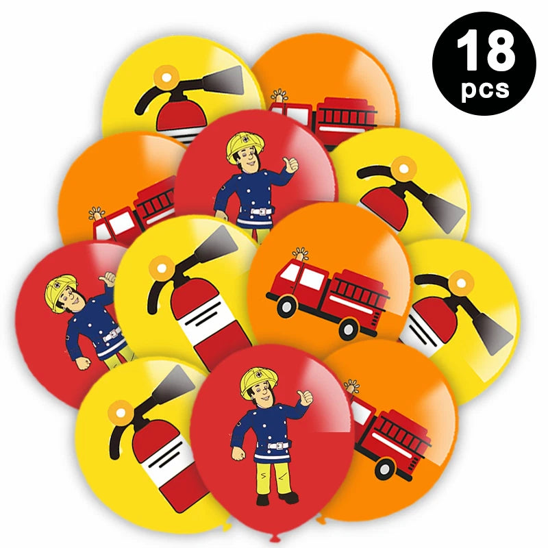 18pcs Fire Truck Fireman Printed 12 inch Latex Balloons