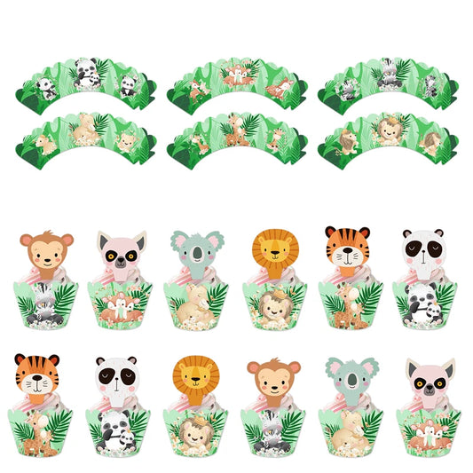 Jungle Animals Cupcake Toppers with Wrappers 12 Pack