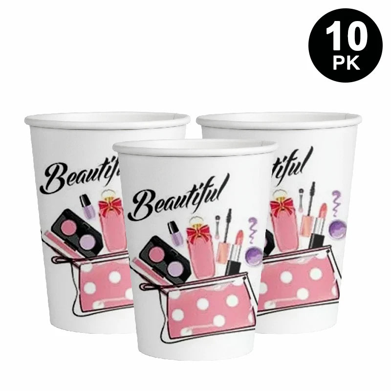 Beauty Makeup Cosmetic Theme 250ml Paper Cups 10 Pack