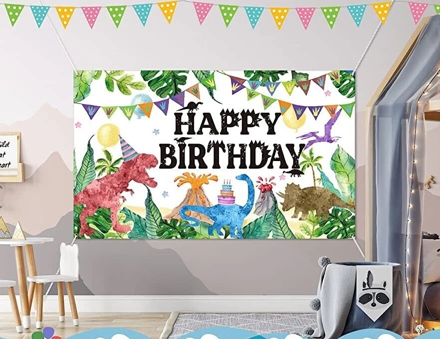 Watercolour Style Dinosaur Theme Birthday Party Backdrop Banner 150cm x 100cm