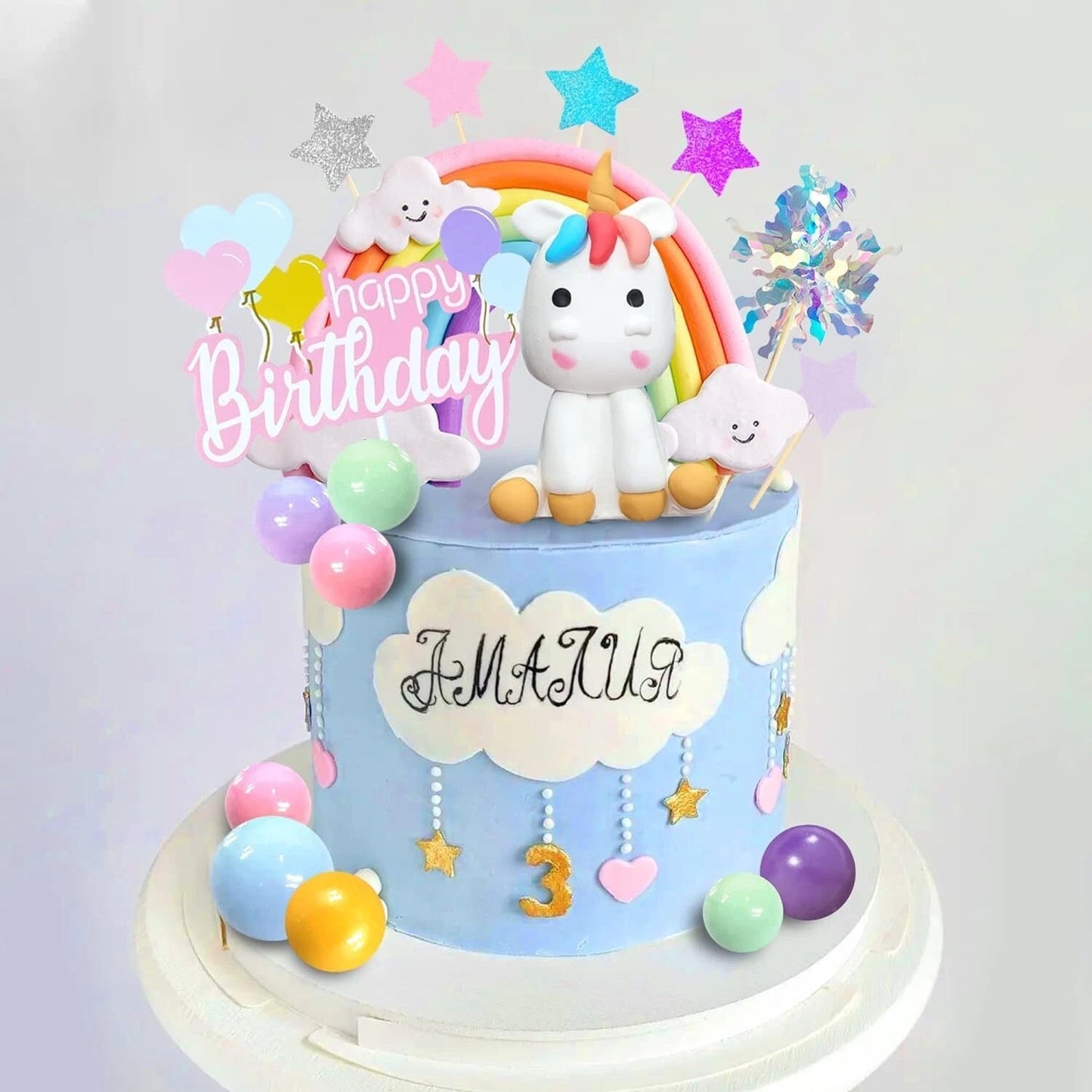 18ps Rainbow Unicorn Theme Birthday Cake Topper Decorating Set