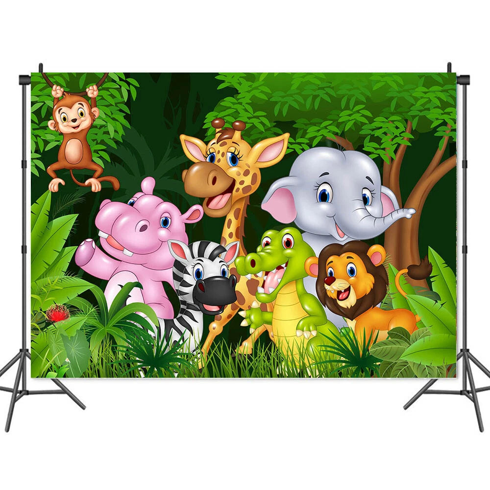 Jungle Animals Birthday Party Backdrop Banner 210cm x 150cm