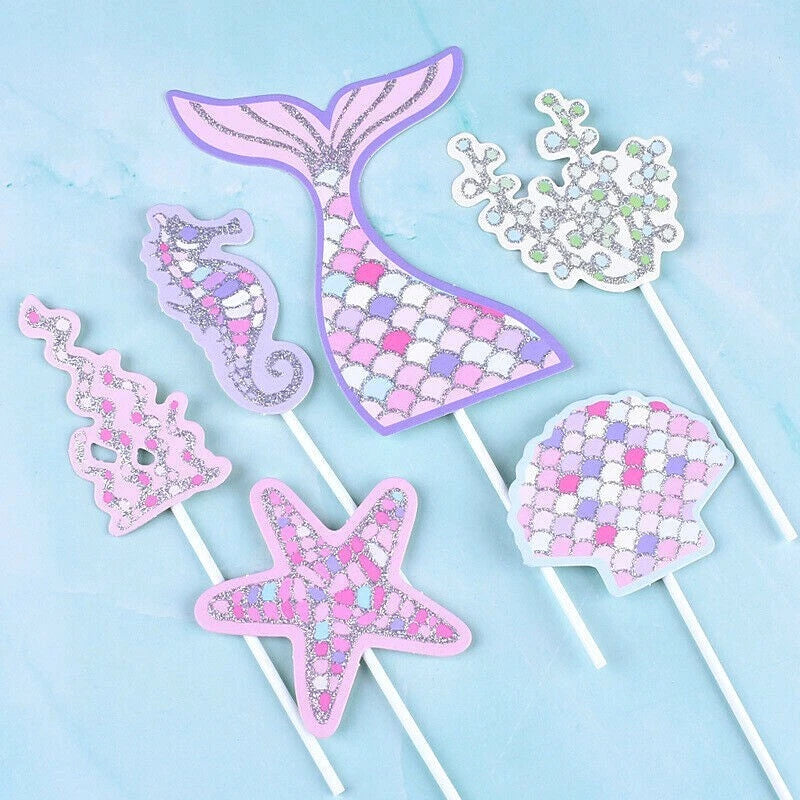 Mermaid Tail Under the Sea Birthday Cake Toppers 6 pcs