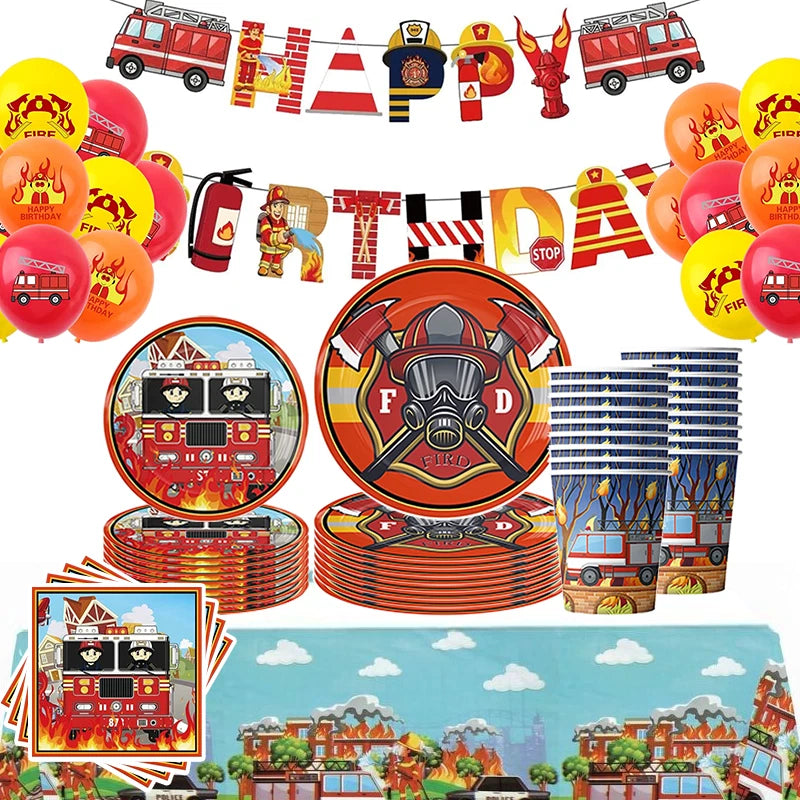 Fire Truck Fireman Tablecloth Plastic 180cm x 108cm