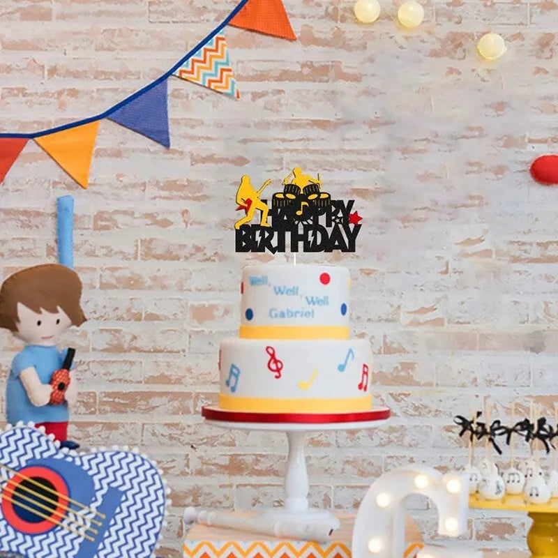 Music Concert Band Drum Guitar Birthday Cake Topper