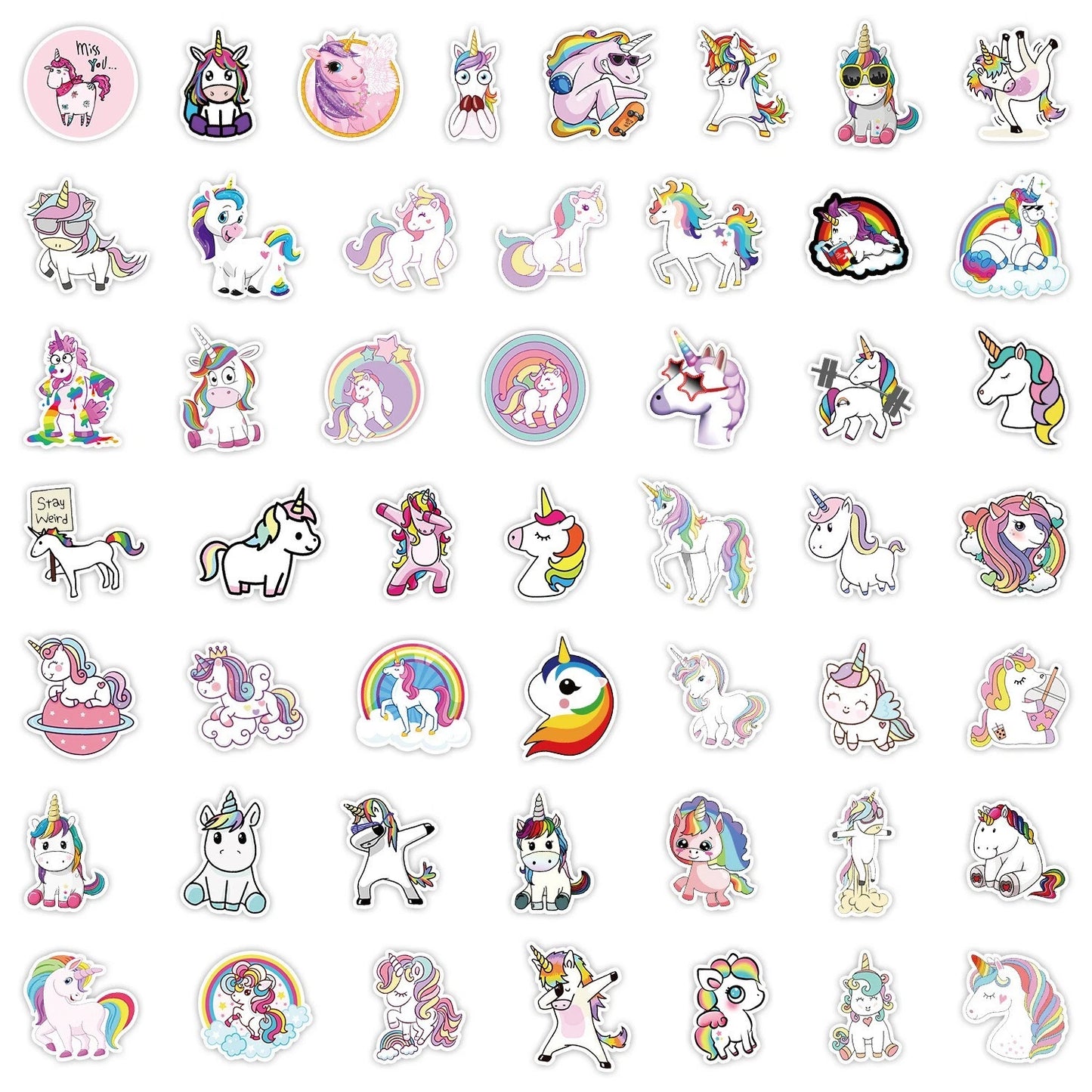50pcs Unicorn Theme Vinyl Stickers