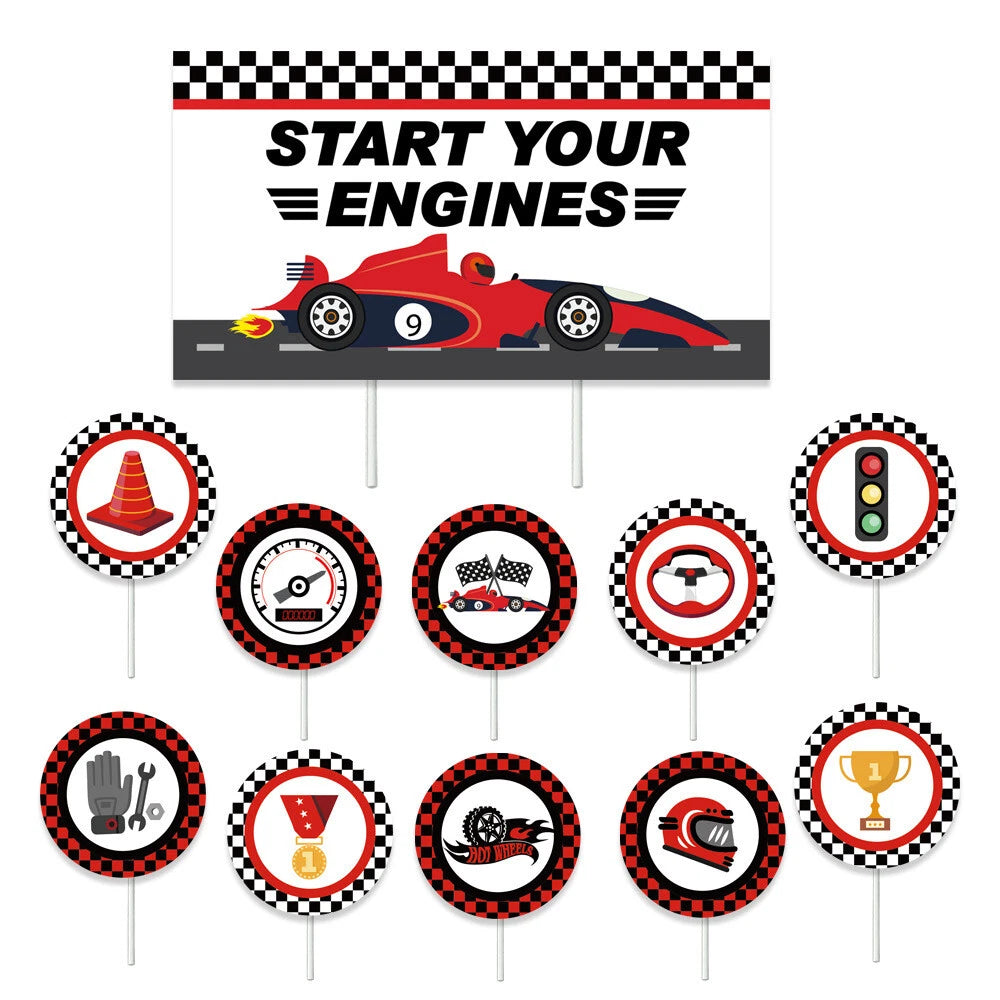 Racing Car Birthday Cake Cupcake Topper Kit 11 Pack