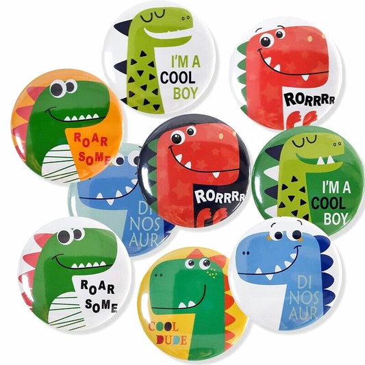 Cartoon Dinosaur Metal Badges 10 Pack | Kids Birthday Party Gift Bag Fillings