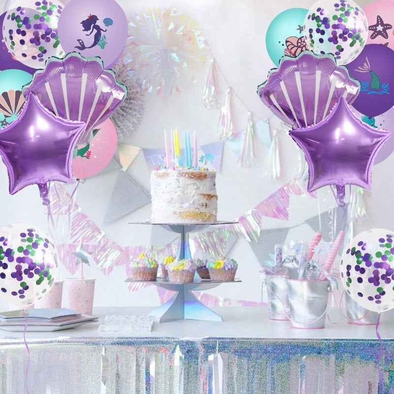 Mermaid Tail Shell Shaped Foil Latex Printed Balloons 21pcs