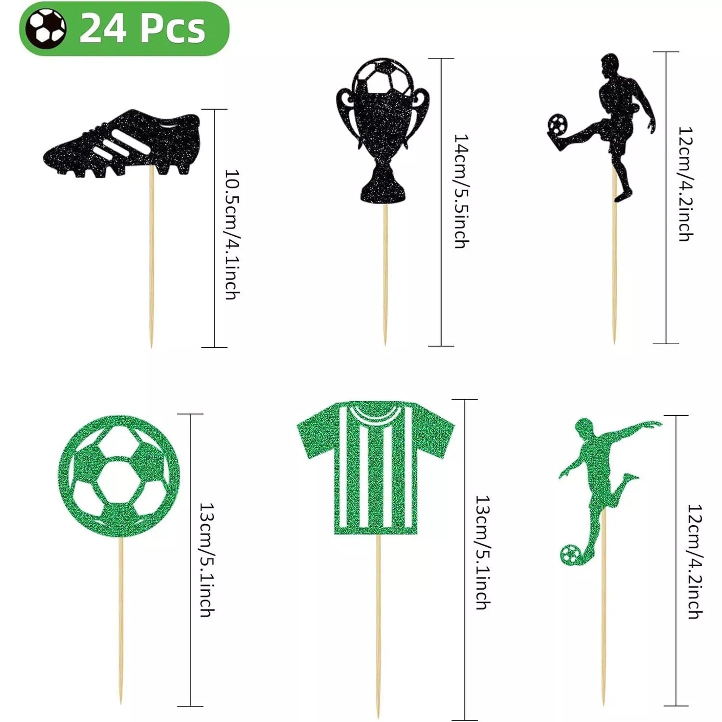 Soccer Theme Birthday Glitter Cake Cupcake Toppers 25 Pack