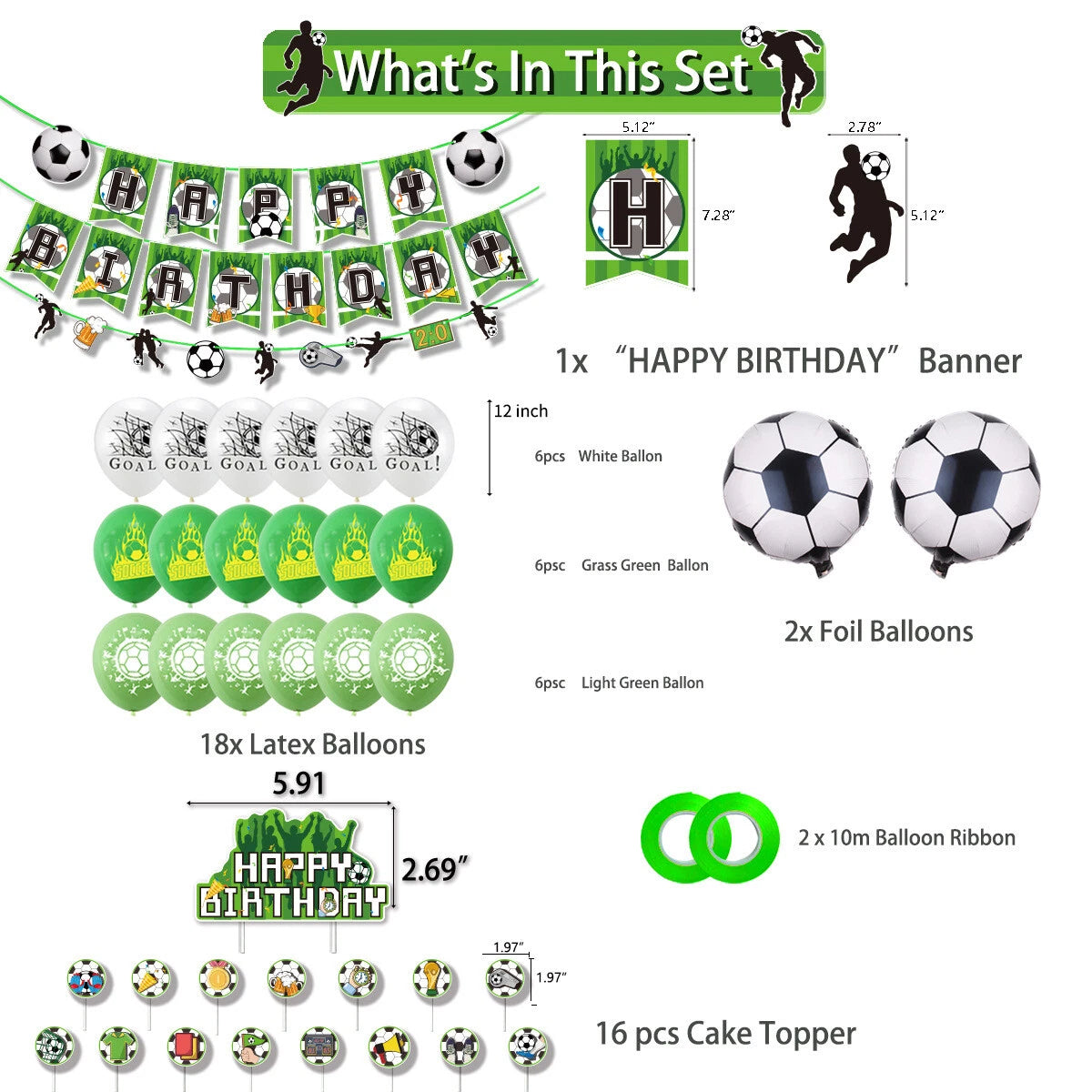 Soccer Birthday Decorating Set | Banner Pennant Balloons Cake Toppers