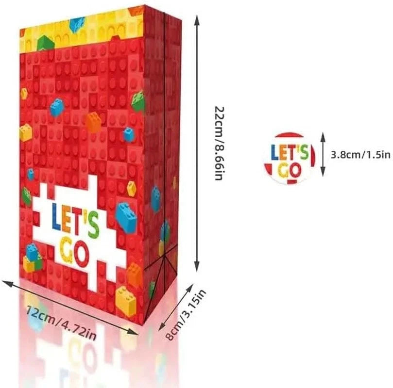 Building Blocks Theme Paper Gift Bags with Mini Stickers (Pack of 12)