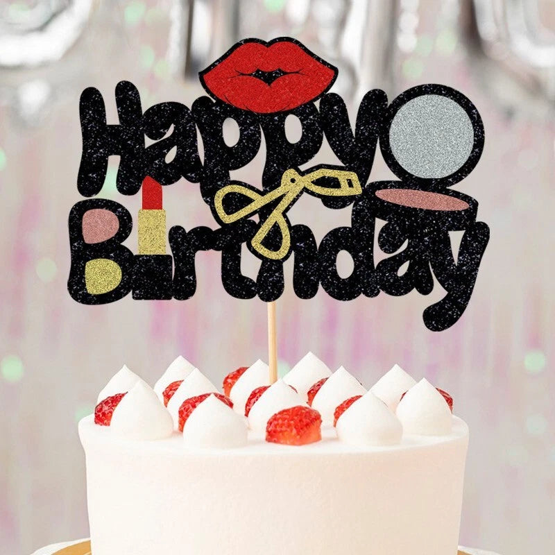 Girls Makeup cosmetics Birthday Cake Topper