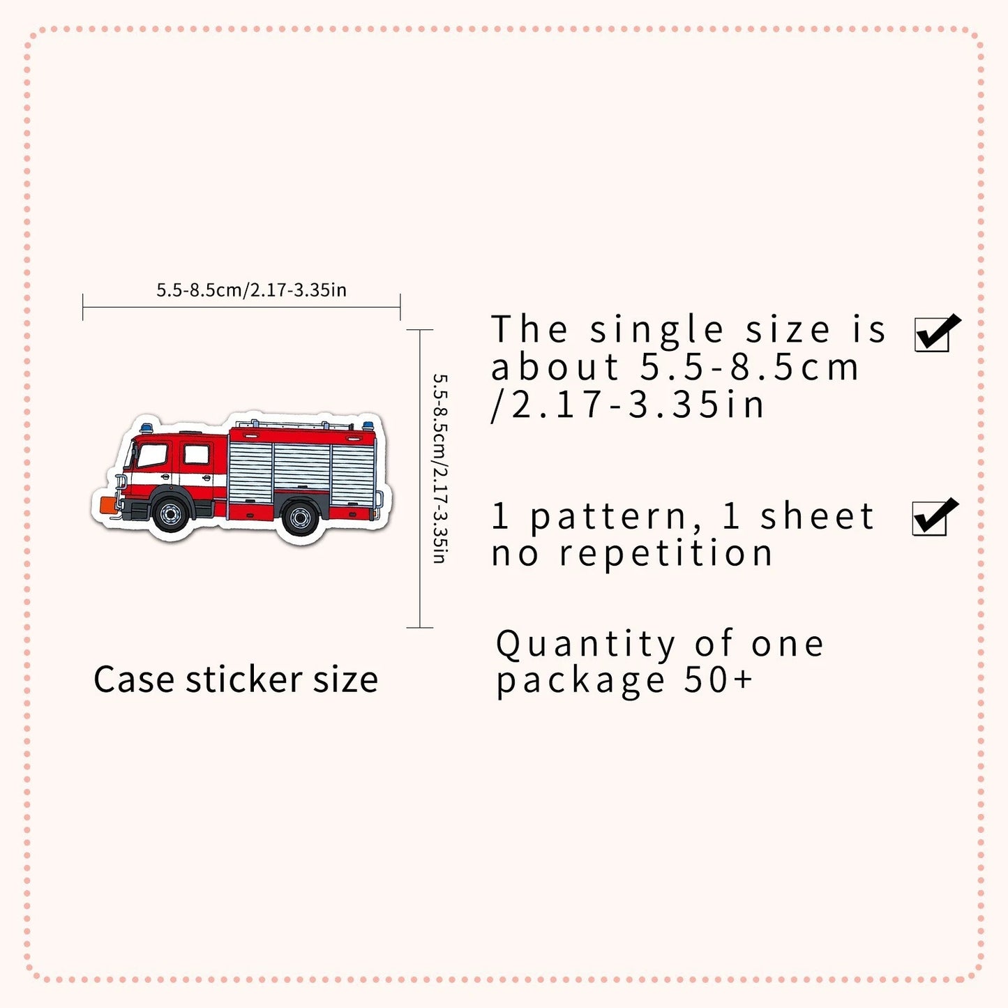 Fire Trucks Theme Vinyl Stickers 50 Pack